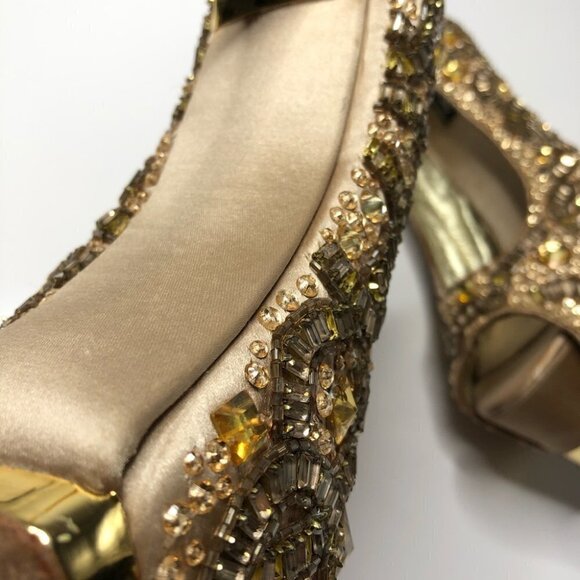 RARE ZiGiNY Black Label Romi Gold Jewel Gem Satin Sexy Peep-toe Pumps Stilettos - Picture 11 of 16